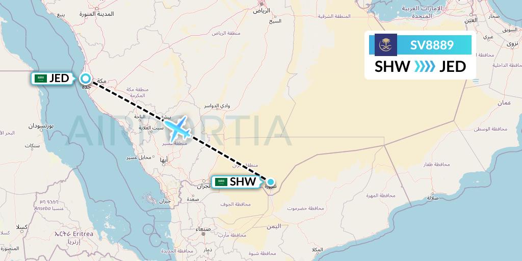 SV8889 Saudi Arabian Airlines Flight Map: Sharurah to Jeddah