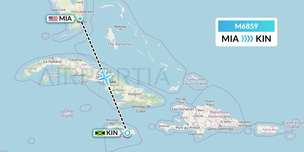 M6859 Amerijet International Flight Map: Miami to Kingston
