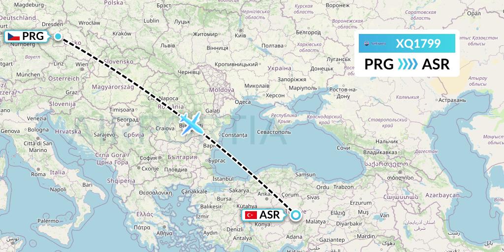 XQ1799 SunExpress Flight Map: Prague to Kayseri