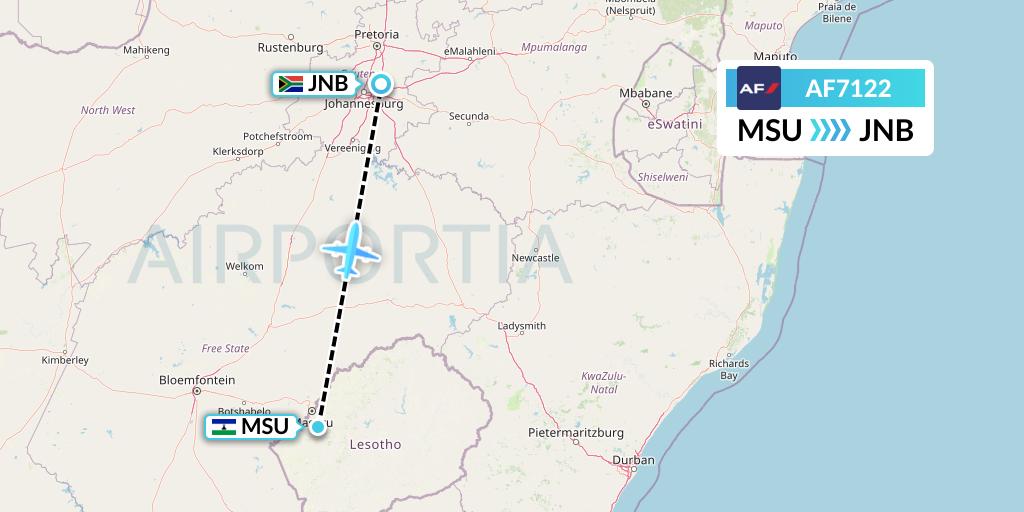 AF7122 Air France Flight Map: Maseru to Johannesburg
