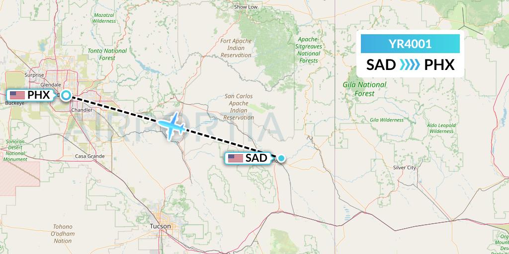 YR4001 Scenic Airlines Flight Map: Safford to Phoenix