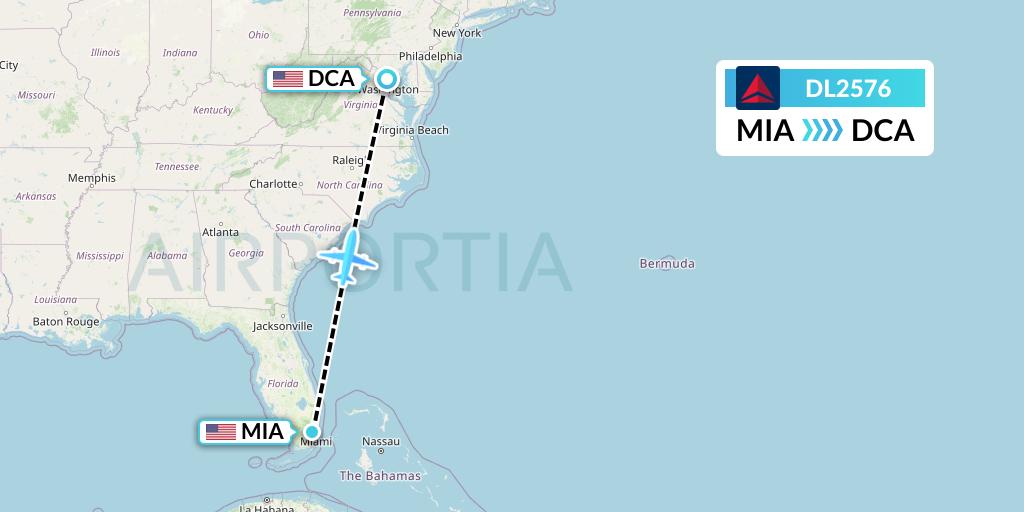 DL2576 Delta Air Lines Flight Map: Miami to Washington