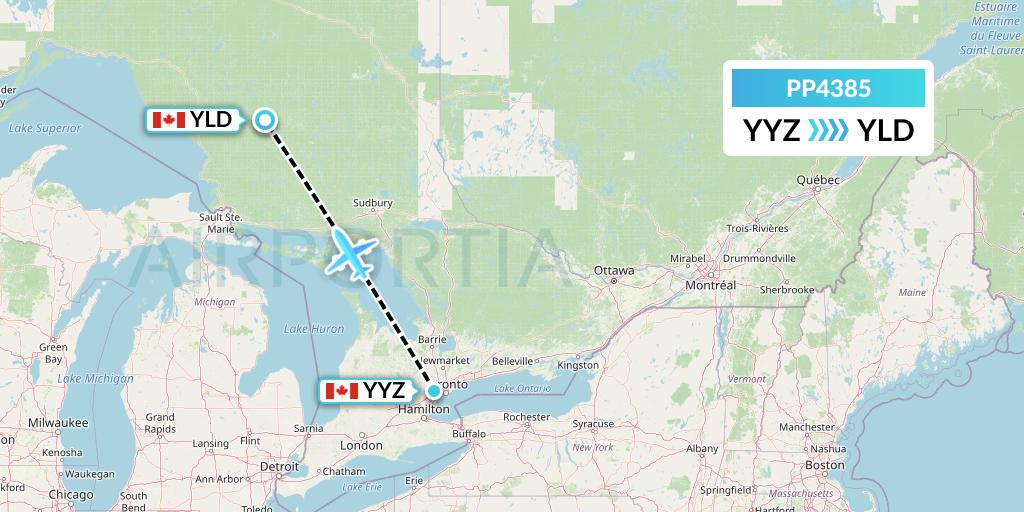 PP4385 Jet Aviation Business Jets Flight Map: Toronto to Chapleau
