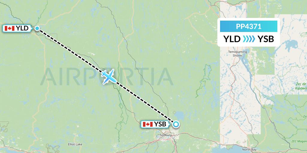 PP4371 Jet Aviation Business Jets Flight Map: Chapleau to Sudbury