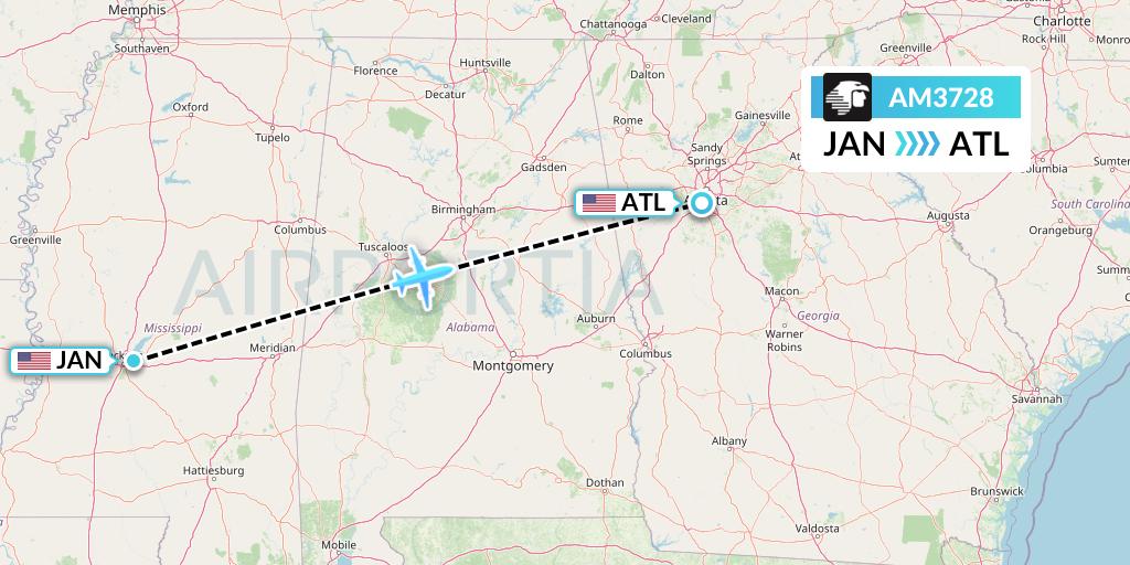 AM3728 Aeromexico Flight Map: Jackson to Atlanta