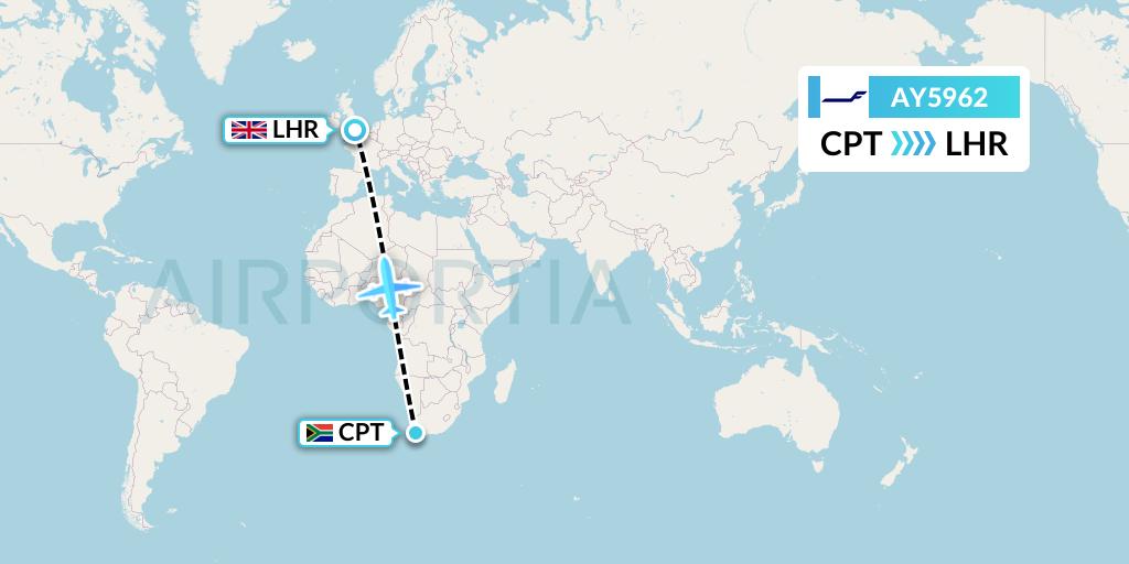 AY5962 Finnair Flight Map: Cape Town to London