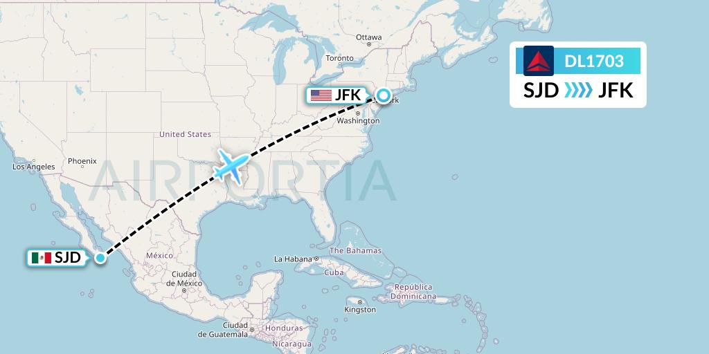 DL1703 Delta Air Lines Flight Map: San Jose del Cabo to New York