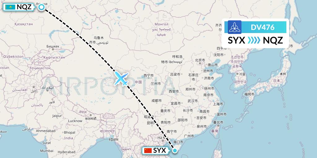 DV476 SCAT Flight Map: Sanya to Astana
