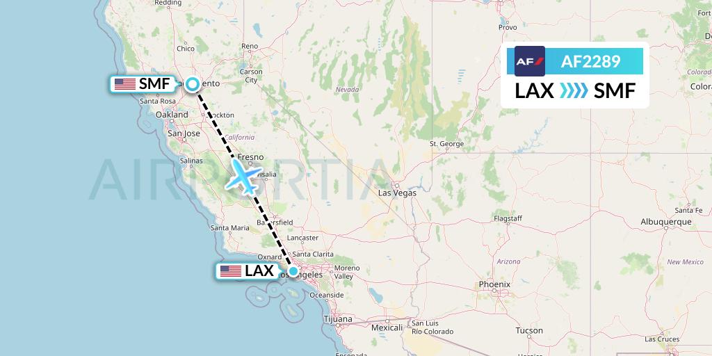 AF2289 Air France Flight Map: Los Angeles to Sacramento