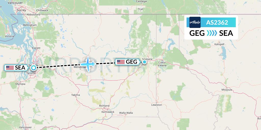 AS2362 Alaska Airlines Flight Map: Spokane to Seattle