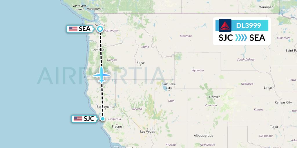 DL3999 Delta Air Lines Flight Map: San Jose to Seattle