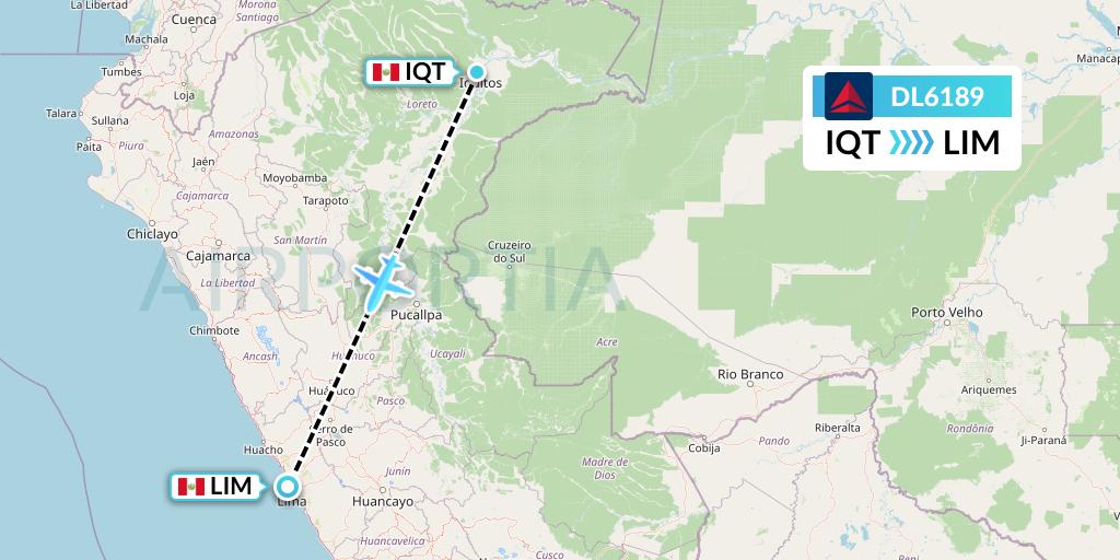 DL6189 Delta Air Lines Flight Map: Iquitos to Lima