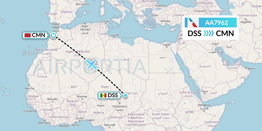 AA7962 American Airlines Flight Map: Dakar to Casablanca
