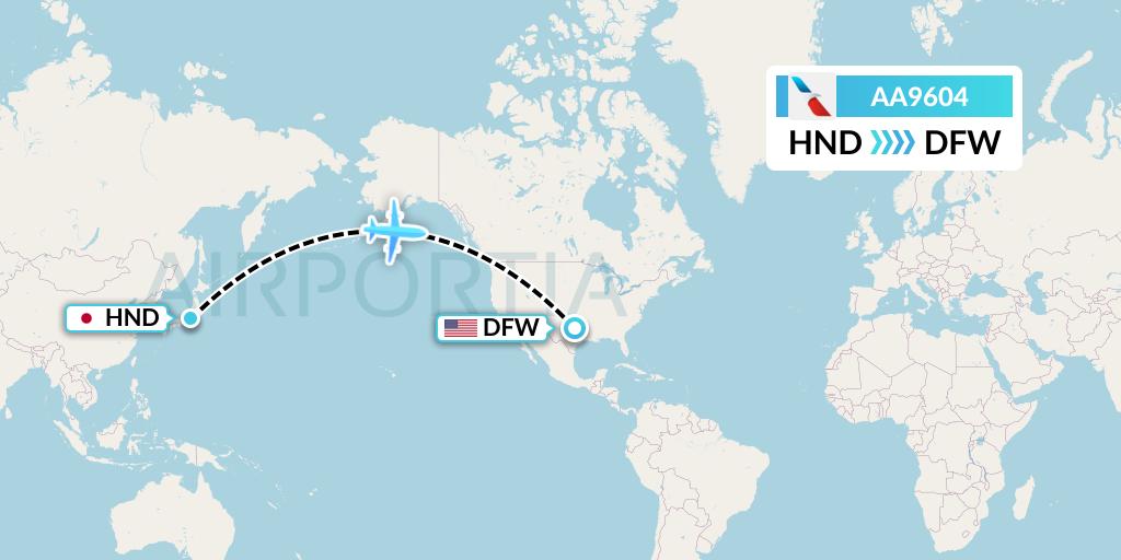 AA9604 American Airlines Flight Map: Tokyo to Dallas