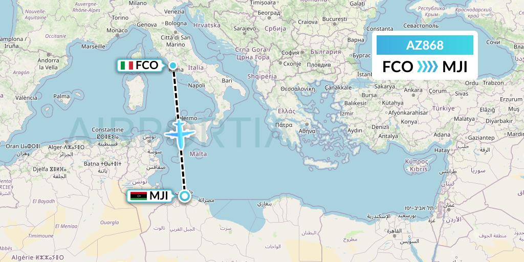 AZ868 ITA Airways Flight Map: Rome to Tripoli