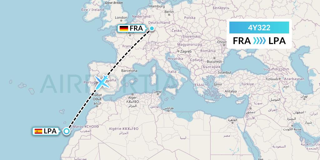 4Y322 Eurowings Discover Flight Map: Frankfurt to Las Palmas