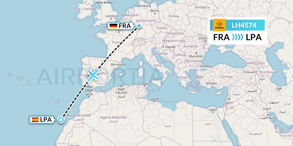 LH4574 Lufthansa Flight Map: Frankfurt to Las Palmas