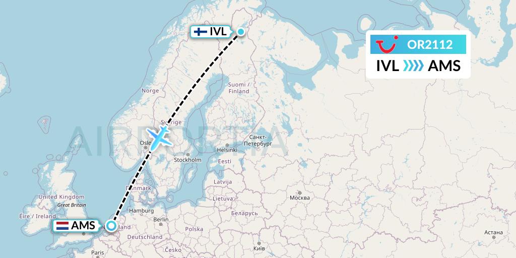 OR2112 TUI fly Netherlands Flight Map: Ivalo to Amsterdam