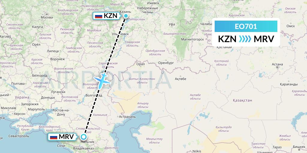 EO701 Pegas Fly Flight Map: Kazan to Mineralnye Vody