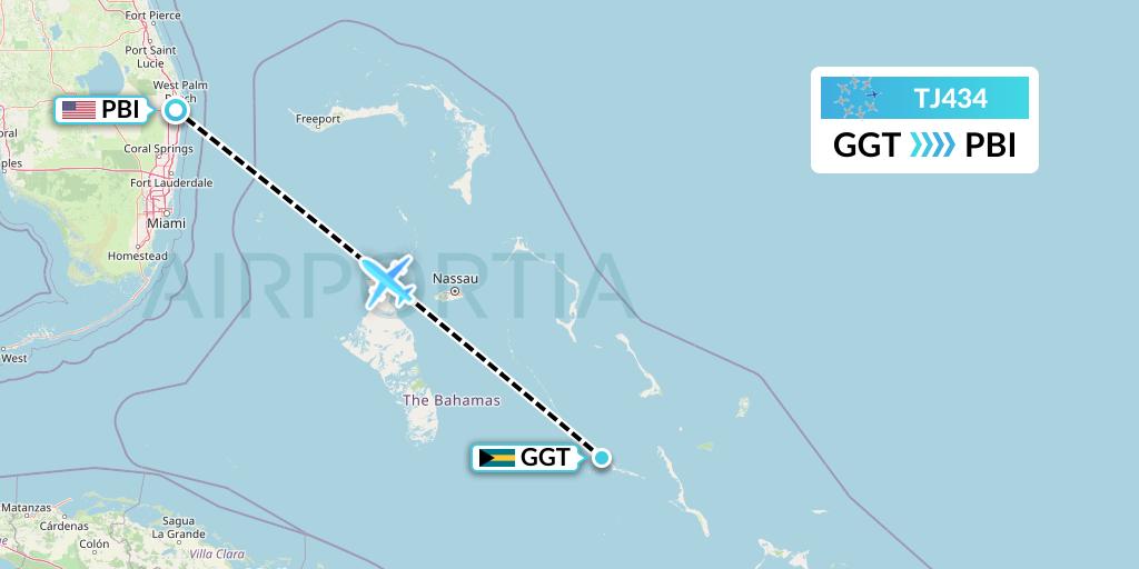 TJ434 Tradewind Aviation Flight Map: George Town to West Palm Beach