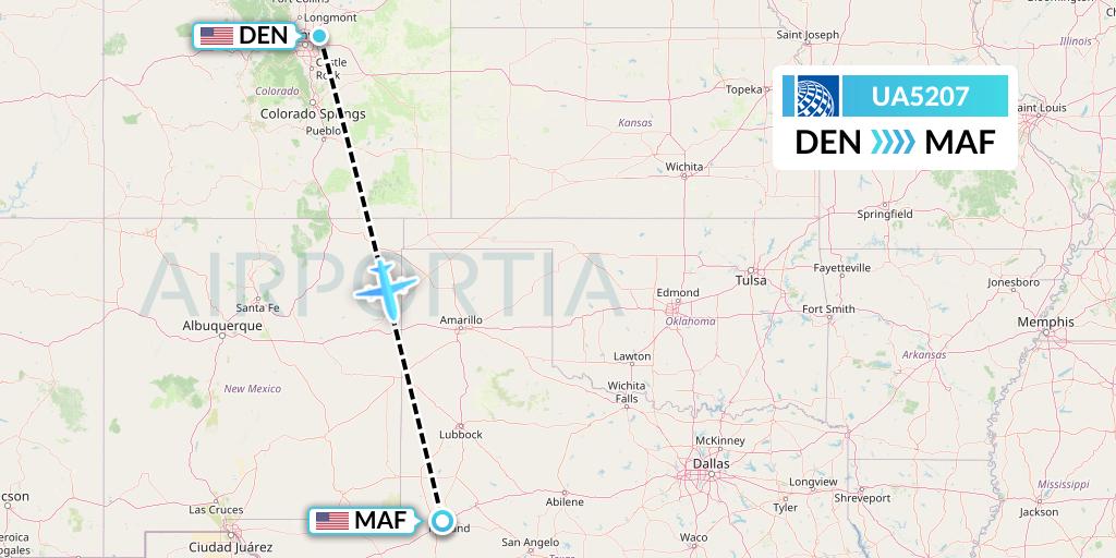 UA5207 United Airlines Flight Map: Denver to Midland
