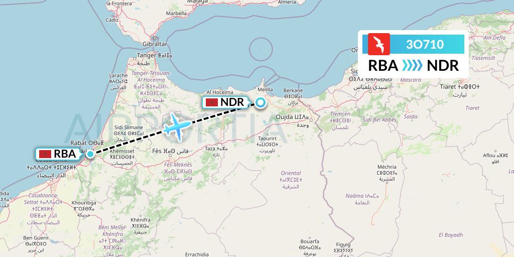 3O710 Air Arabia Maroc Flight Map: Rabat to Nador
