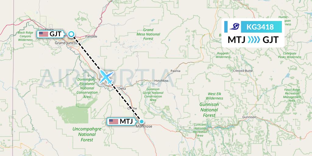 KG3418 Key Lime Air Flight Map: Montrose to Grand Junction