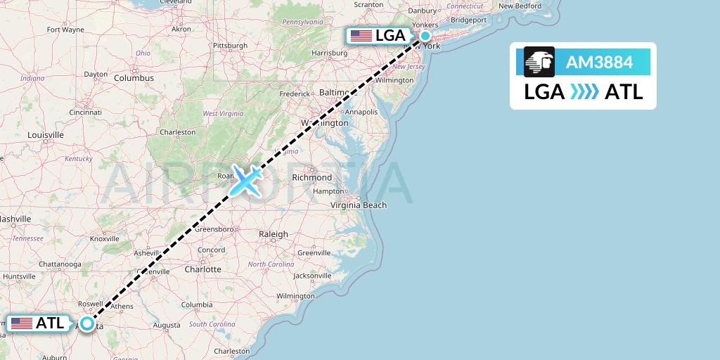 AM3884 Aeromexico Flight Map: New York to Atlanta