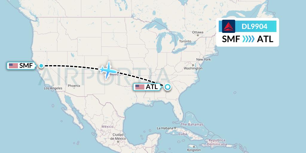 DL9904 Delta Air Lines Flight Map: Sacramento to Atlanta