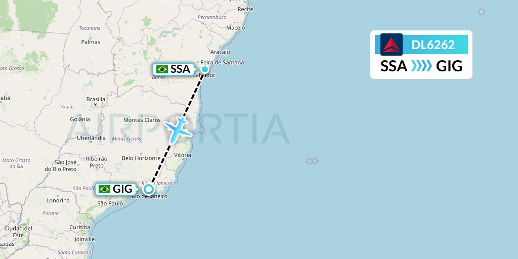 DL6262 Delta Air Lines Flight Map: Salvador to Rio de Janeiro