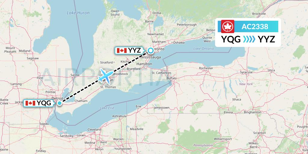 AC2338 Air Canada Flight Map: Windsor to Toronto