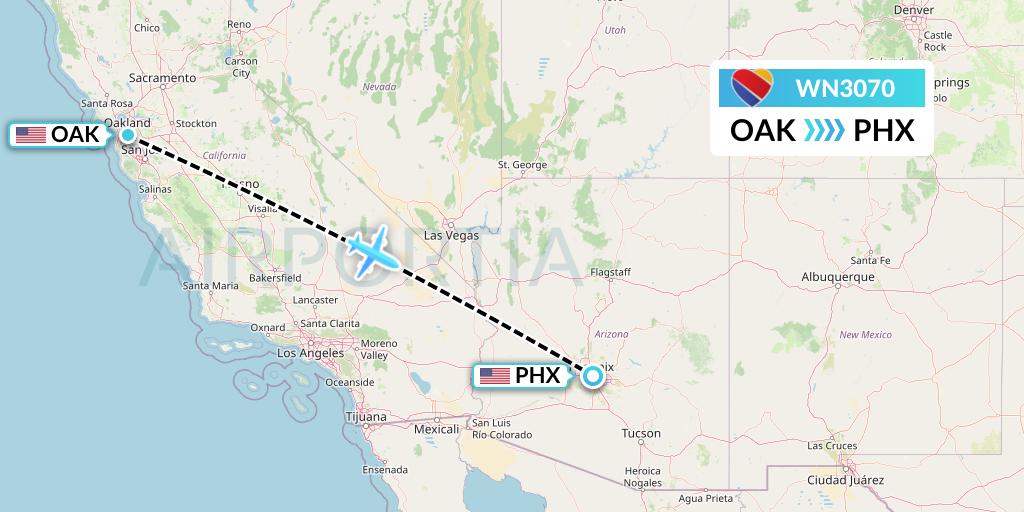 WN3070 Southwest Airlines Flight Map: Oakland to Phoenix