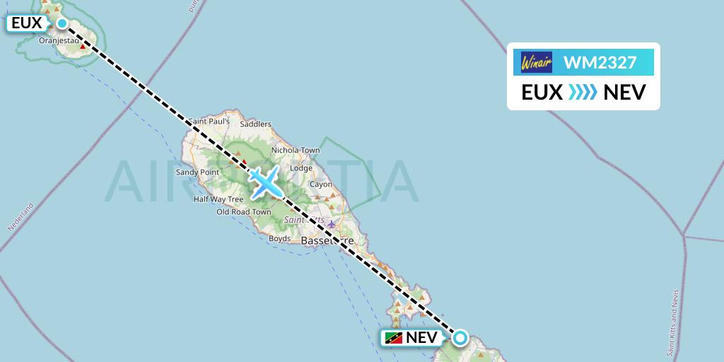 WM2327 Winair Flight Map: Sint Eustatius to Nevis