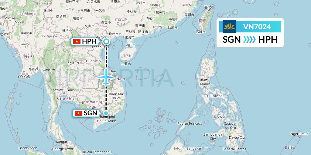 VN7024 Vietnam Airlines Flight Map: Ho Chi Minh City to Haiphong