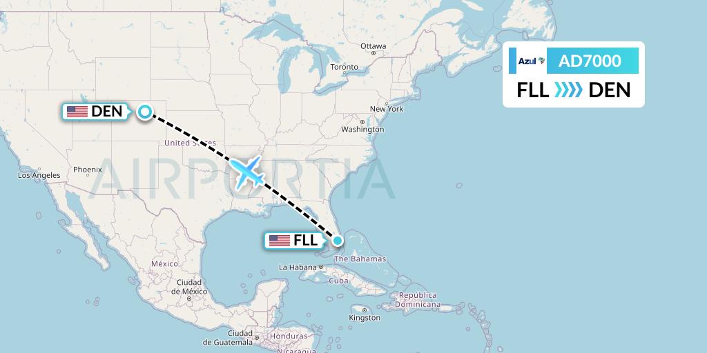 AD7000 Azul Brazilian Airlines Flight Map: Fort Lauderdale to Denver