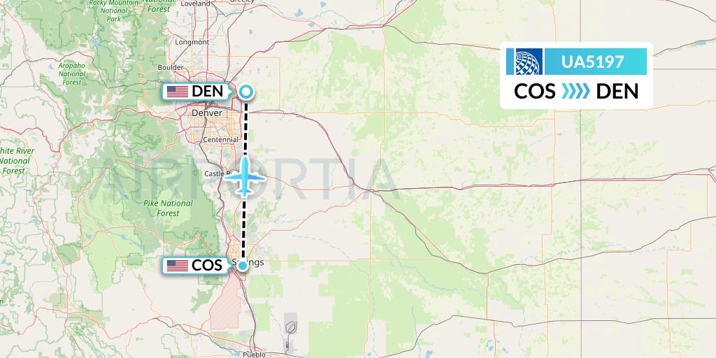 UA5197 United Airlines Flight Map: Colorado Springs to Denver