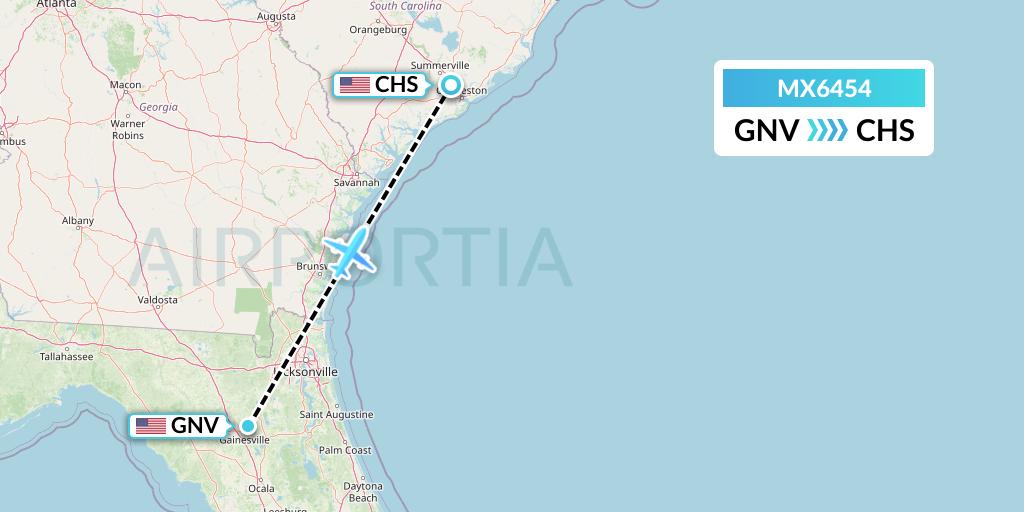 MX6454 Breeze Airways Flight Map: Gainesville to Charleston