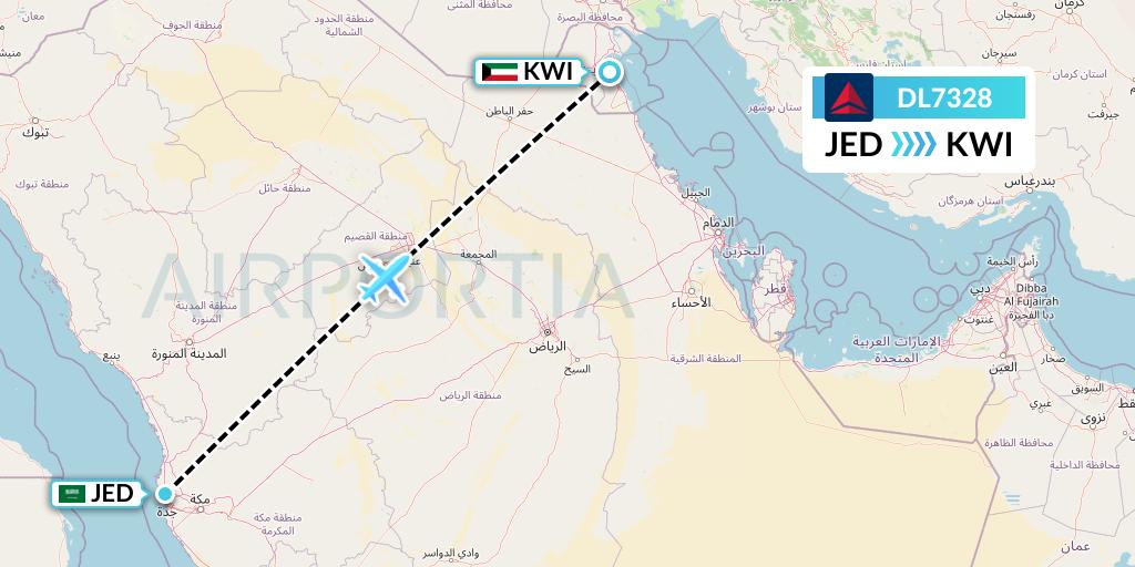 DL7328 Delta Air Lines Flight Map: Jeddah to Kuwait City
