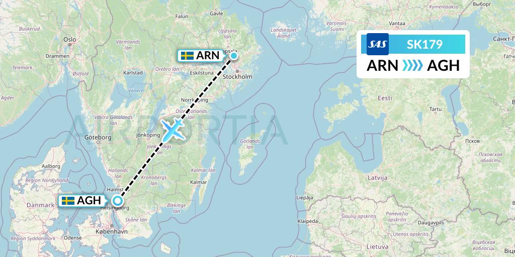 SK179 SAS Flight Map: Stockholm to Angelholm