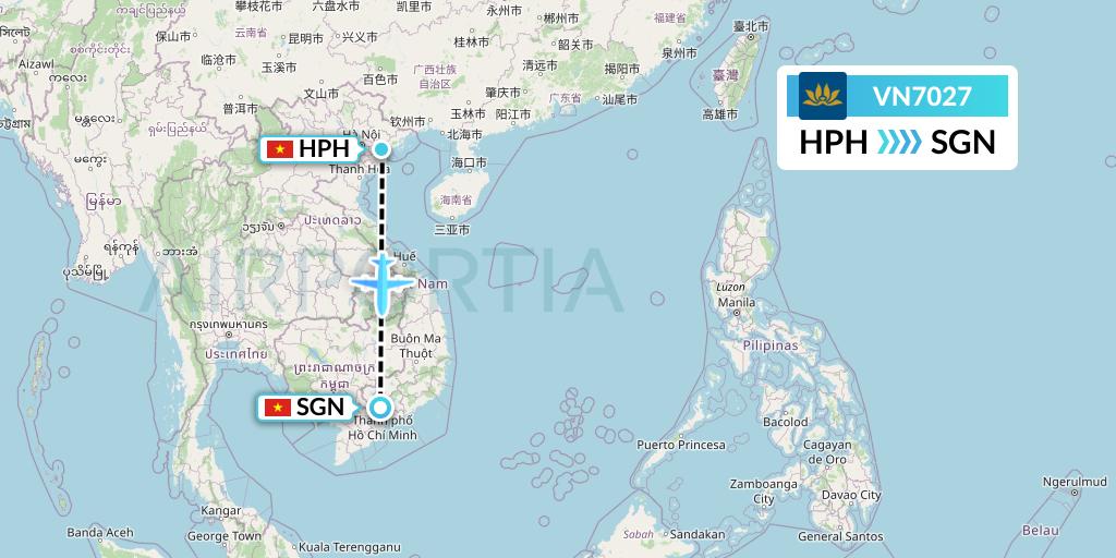 VN7027 Vietnam Airlines Flight Map: Haiphong to Ho Chi Minh City
