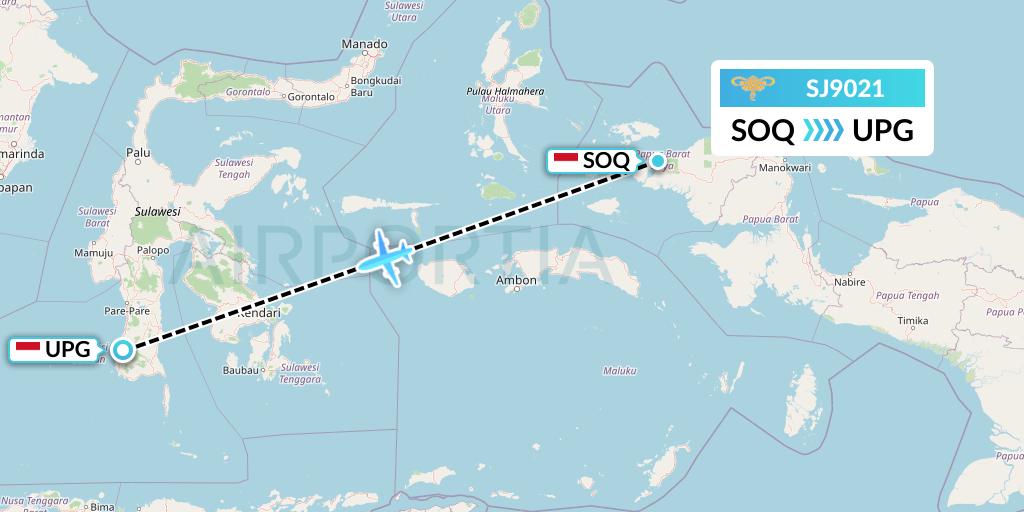 SJ9021 Sriwijaya Air Flight Map: Sorong to Makassar