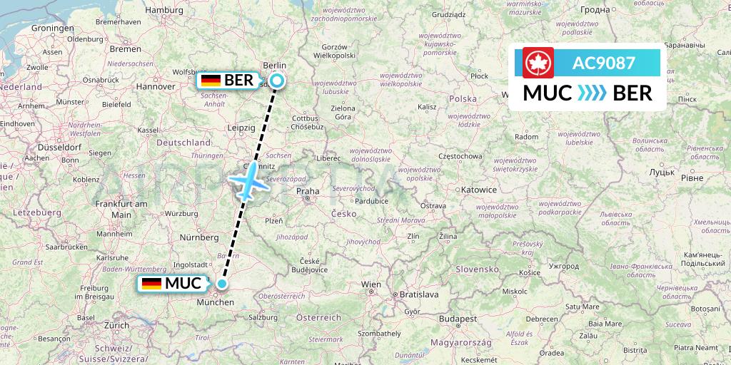 AC9087 Air Canada Flight Map: Munich to Berlin