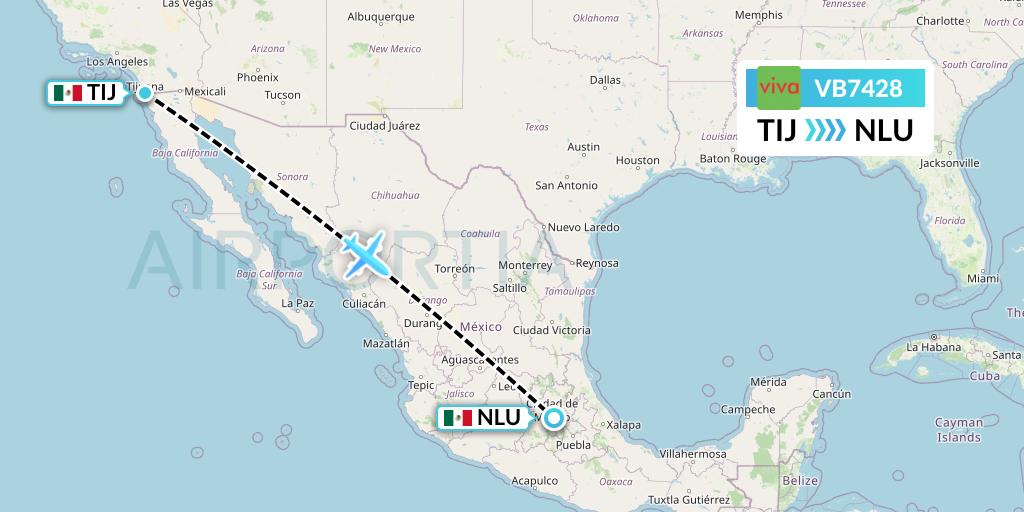VB7428 VivaAerobus Flight Map: Tijuana to Reyes Acozac