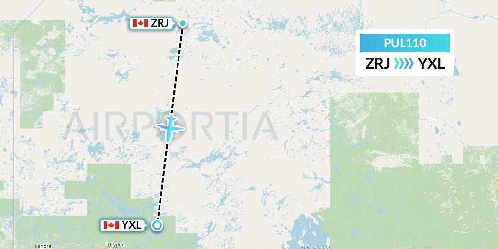 PUL110 Ornge Air Flight Map: Round Lake to Sioux Lookout