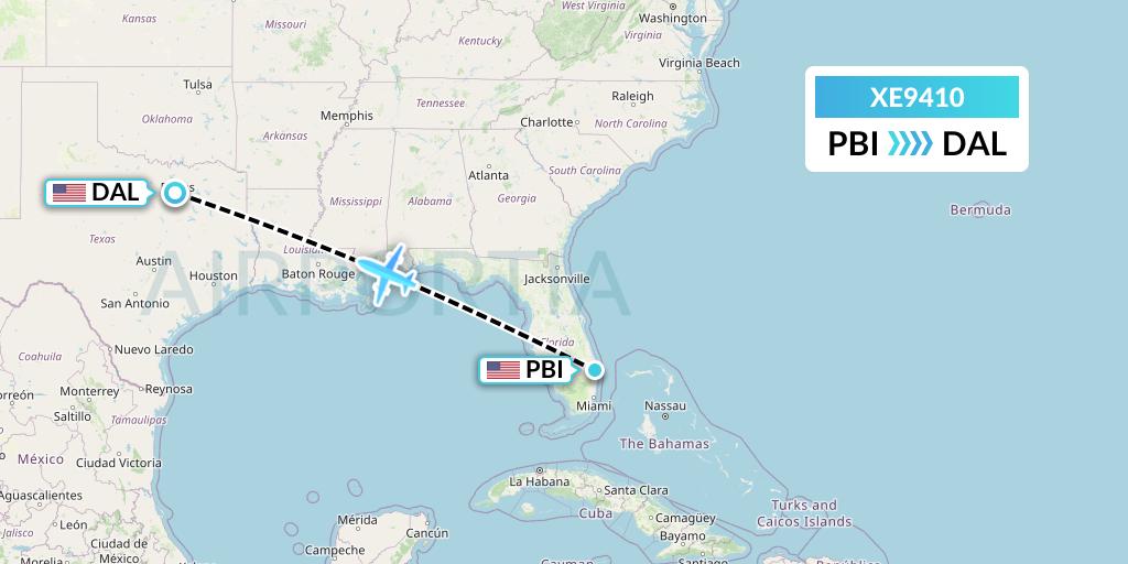 XE9410 Jsx Flight Map: West Palm Beach to Dallas
