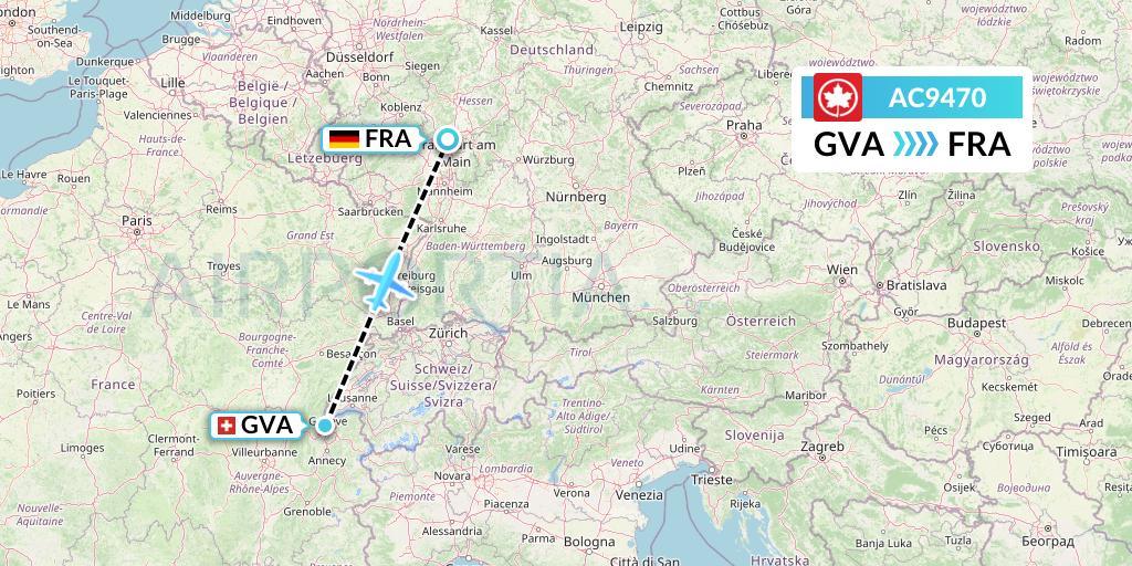 AC9470 Air Canada Flight Map: Geneva to Frankfurt