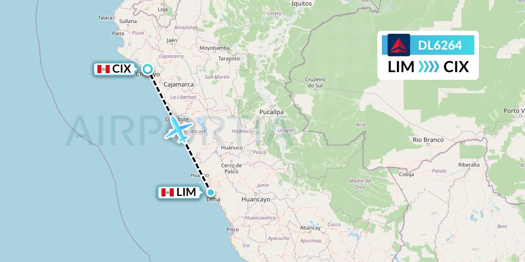DL6264 Delta Air Lines Flight Map: Lima to Chiclayo