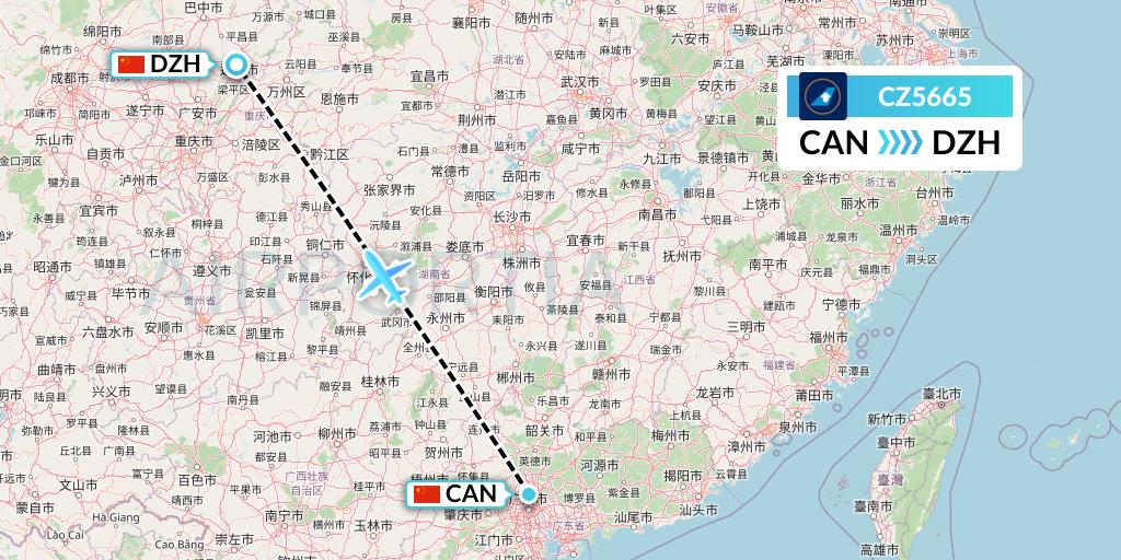 CZ5665 China Southern Airlines Flight Map: Guangzhou to Dazhou