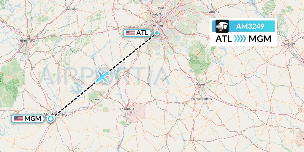 AM3249 Aeromexico Flight Map: Atlanta to Montgomery