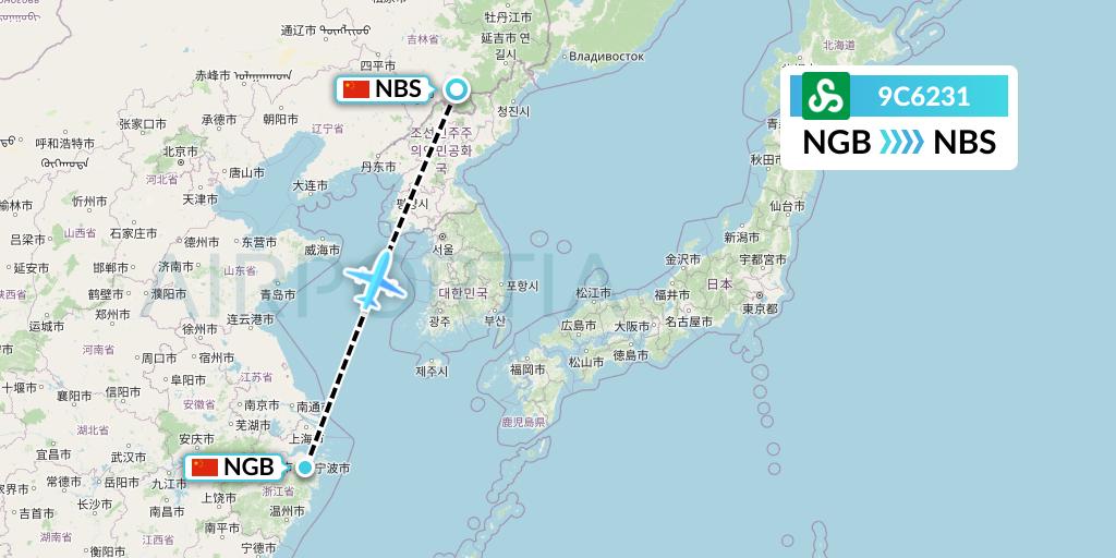 9C6231 Spring Airlines Flight Map: Ningbo to Baishan